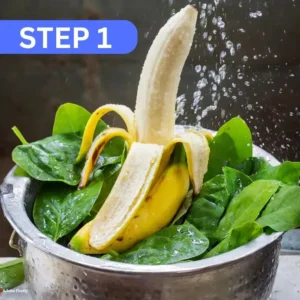 Peel the banana and wash the spinach