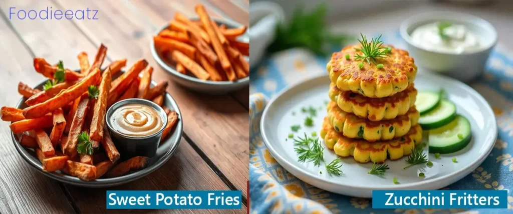 Sweet Potato Fries and Zucchini Fritters